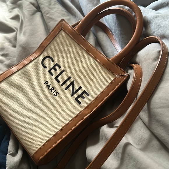 Celine Handbags - AUTHENTIC Canvas Calfskin Mini Vertical Cabas Natural Tan SERIAL # F-LM-2211